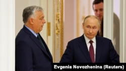 Прем'єр-міністр Угорщини Віктор Орбан (ліворуч) і очільник Росії Володимир Путін. Москва, 5 липня 2024 року 