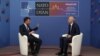 RFE/RL's Rikard Jozwiak interviews NATO Secretary-General Jens Stoltenberg at a NATO foreign ministers' meeting in Prague on May 31.