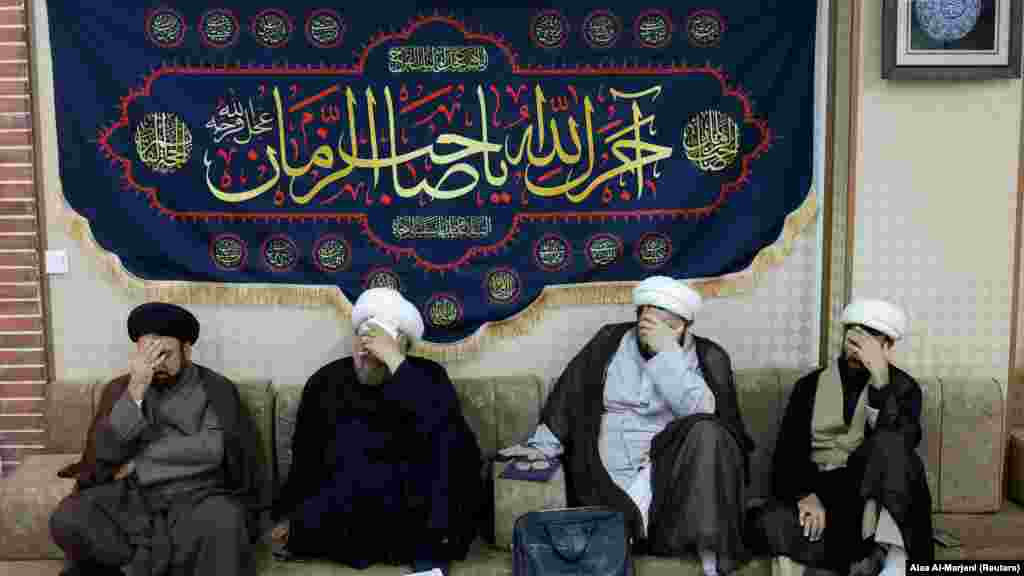 Muslim clerics offer condolences for Raisi and others killed during the helicopter crash at the Khamenei's representative office in Najaf. 