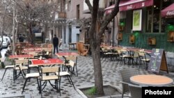 Armenia -- An empty street cafe in Yerevan, March 14, 2020.