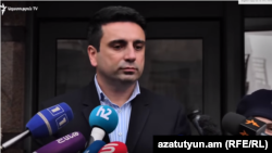 Armenia -- A deputy speaker of the Armenian parliament, Alen Simonian, speaks with journalists, January 30, 2020.