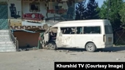 موتر کارمندان تلویزیون خورشید که با ماین مقناطیسی منفجر شده است
