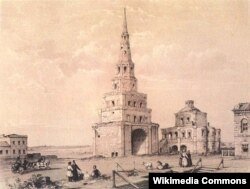 Сөембикә манарасы, Эдуард Турнерелли литографиясе, 1839 ел