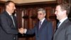 Russian President Dmitry Medvedev (right) with his counterparts from Armenia, Serzh Sarkisian (center), and Azerbaijan, Ilham Aliyev.
