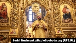 The newly elected head of the Orthodox Church of Ukraine, Metropolitan Epifaniy, holds Mass at a cathedral in Kyiv on December 16.