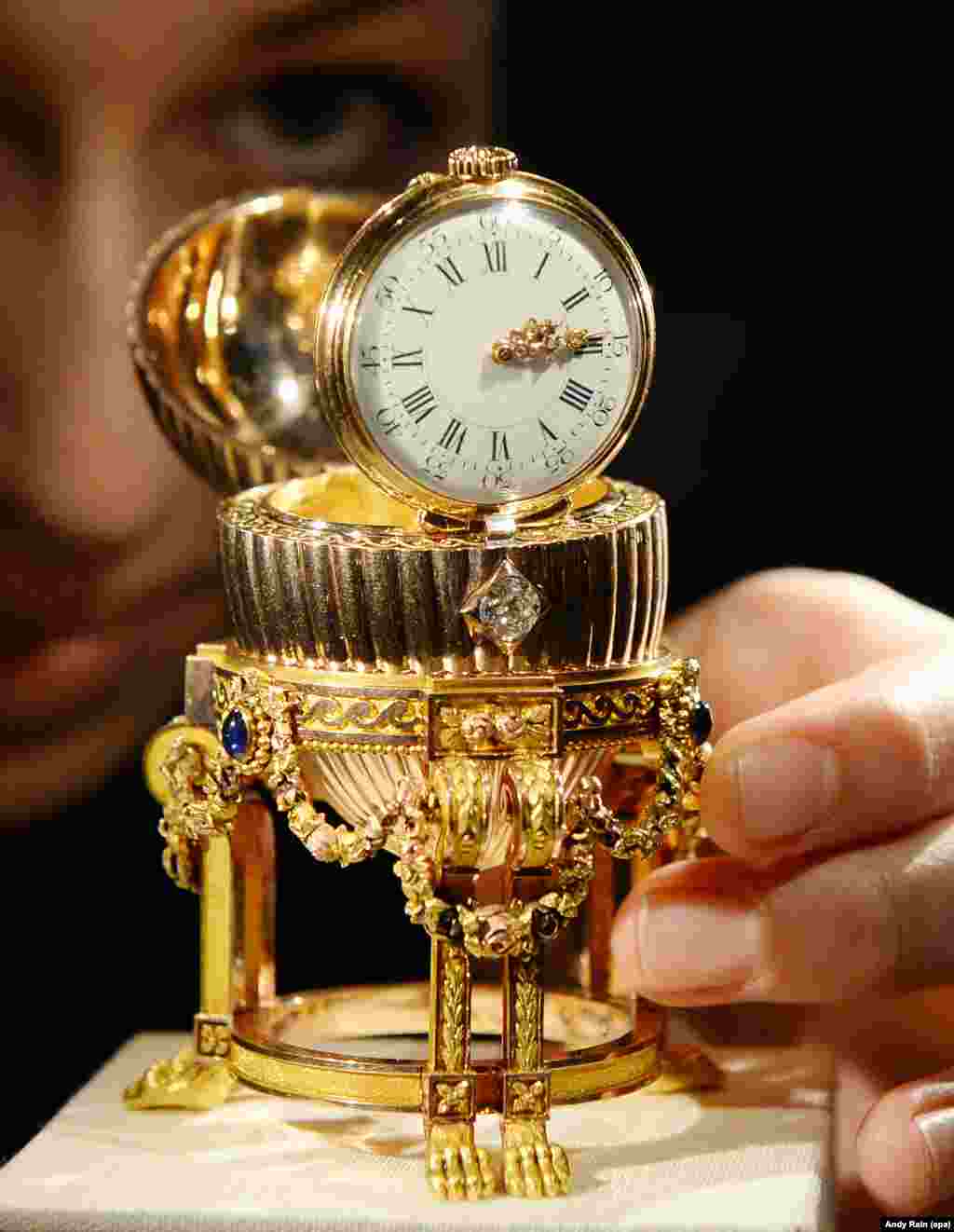 Of the more than 50 eggs Faberge created for the Russian royal family, 43 survived the chaos of Russia's 1917 revolution. The Third Imperial Egg, pictured here, on display in London, was rediscovered in 2012 after a collector spotted it for sale at a "scrap dealership." The egg is valued at around $33 million.