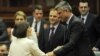 Novoizabrana predsednica Kosova Atifete Jahjaga (levo) čestita joj kosovski premijer Hašim Tači na vanrednoj sednici parlamenta, Priština, 07. april 2011.