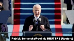 Жо Байден президент сифатидаги илк нутқини сўзламоқда, 20 январь, 2021, Вашингтон.