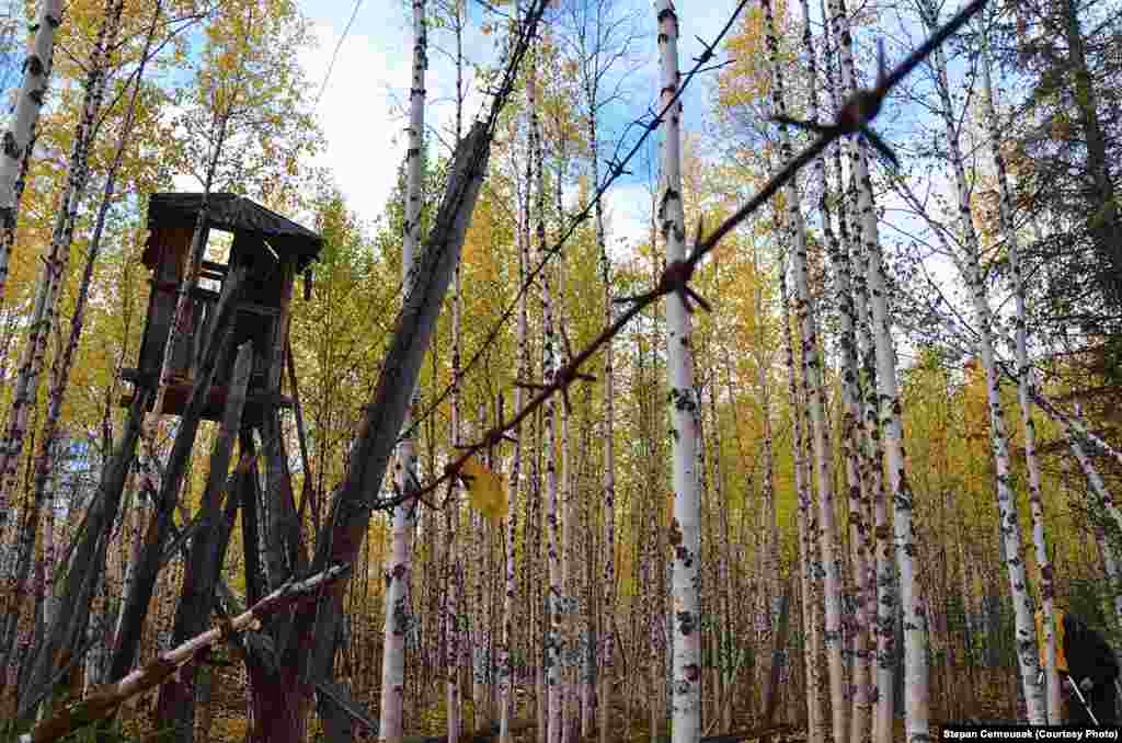 Watch towers were erected at the camps to ensure the strict supervision of the inmates. 