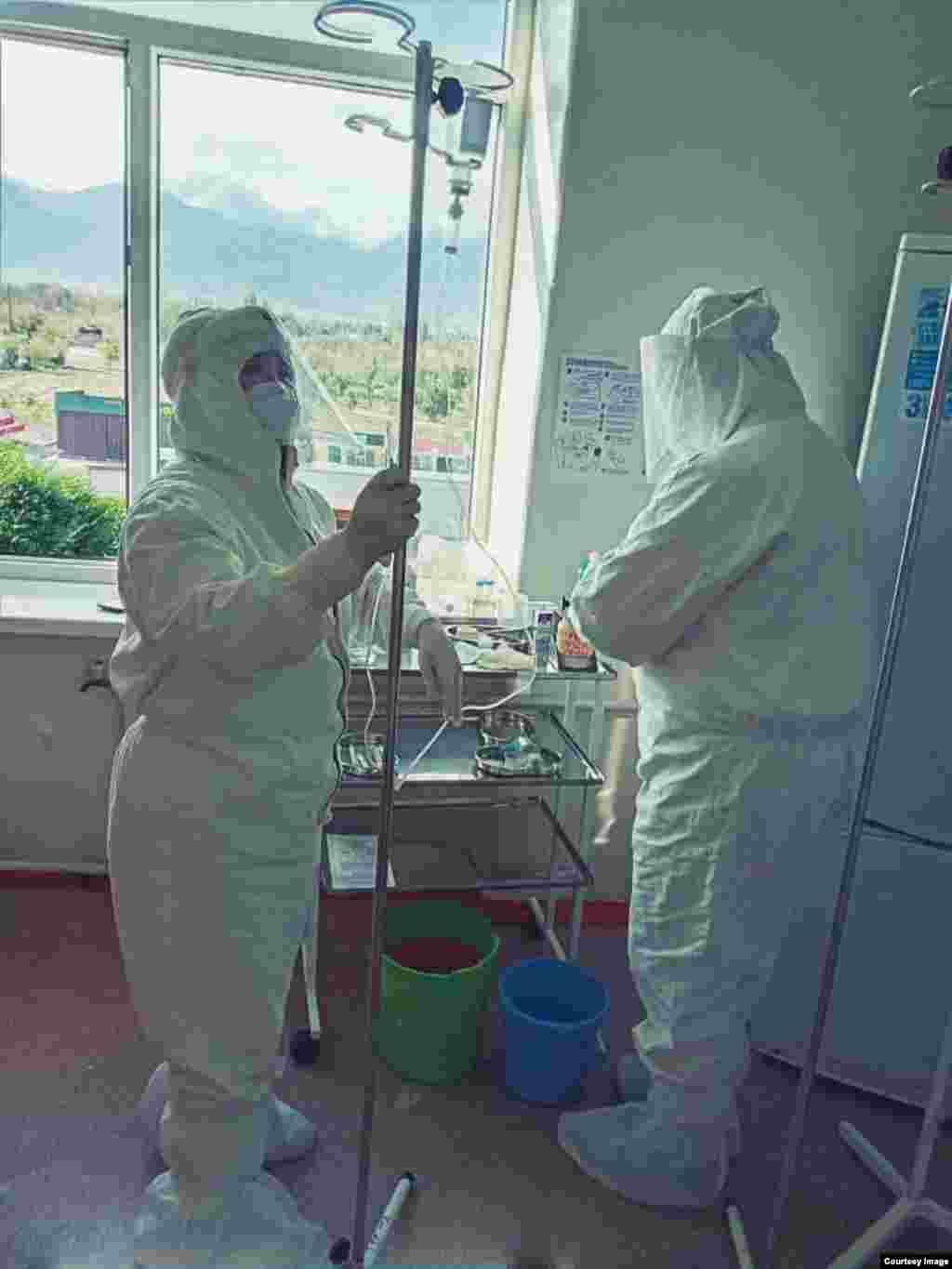 Medical personnel working in Issyk-Kul.