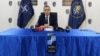 NATO Secretary-General Jens Stoltenberg speaking at a press conference in Pristina on July 1